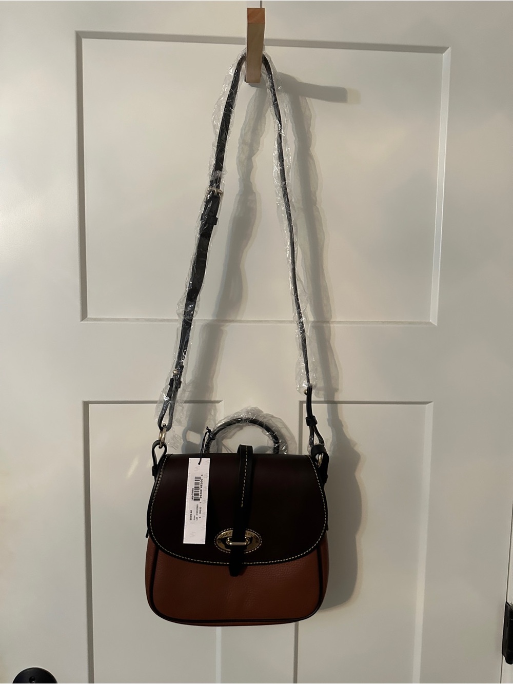 Dooney & Bourke Brown and Tan Two-Tone Leather Crossbody - Picture 5 of 7